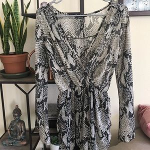 Fora Snakeskin Long-sleeve Sheer Romper